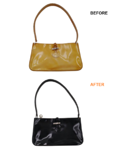 【奈良でLONGCHAMP（ロンシャン）バッグ修理】エナメルバッグの色移り・汚れをブラックへカラーチェンジ｜生駒市