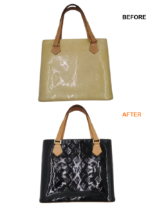 ルイ・ヴィトン エナメルバッグ修理　ヴィトン　ヴェルニの変色をカラーチェンジ補修　BEFORE AFTER　ビフォーアフター