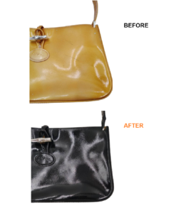 LONGCHAMP（ロンシャン）エナメルバッグの色移り・インク汚れをブラックへカラーチェンジ　BEFORE AFTER　ビフォーアフター
