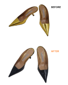 エナメルパンプスのカラーチェンジ　エナメルのパンプスをゴールドからブラック　BEFORE AFTER　ビフォーアフター