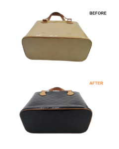 ルイ・ヴィトン エナメルバッグ修理　ヴィトン　ヴェルニの変色をカラーチェンジ補修　BEFORE AFTER　ビフォーアフター