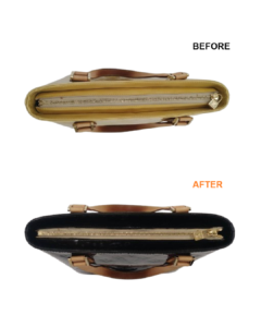 ルイ・ヴィトン エナメルバッグ修理　ヴィトン　ヴェルニの変色をカラーチェンジ補修　BEFORE AFTER　ビフォーアフター