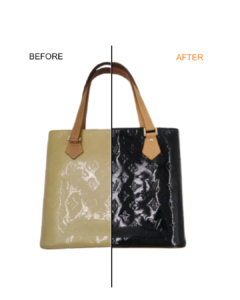 ルイ・ヴィトン エナメルバッグ修理　ヴィトン　ヴェルニの変色をカラーチェンジ補修　BEFORE AFTER　ビフォーアフター