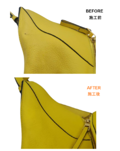 LOEWE（ロエベ）バッグ修理　汚れ・色褪せ・スレ傷をリカラーで美しく再生　BEFORE AFTER　ビフォーアフター