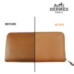 HERMES(エルメス)財布修理アザップ ロングの汚れ・シミ・色落ちをリカラー BEFORE AFTER ビフォーアフター
