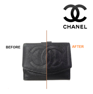 【奈良でCHANEL（シャネル）財布修理】二つ折り財布の色褪せ・スレ傷をリカラー｜小銭入れ内袋交換｜生駒市