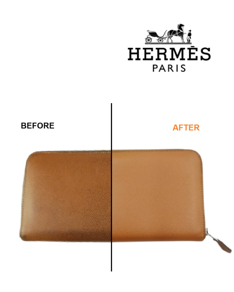 HERMES（エルメス）財布修理】アザップ ロングの汚れ・シミ・色落ちをリカラー　BEFORE AFTER　ビフォーアフター