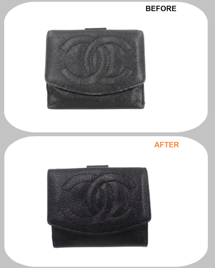 CHANEL（シャネル）財布修理　二つ折り財布の色褪せ・スレ傷をリカラー