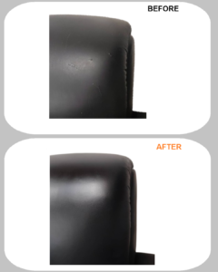 本革ソファ修理　猫のひっかき傷をブラックリカラーで補修　1人掛けソファ　BEFORE AFTER　ビフォーアフター