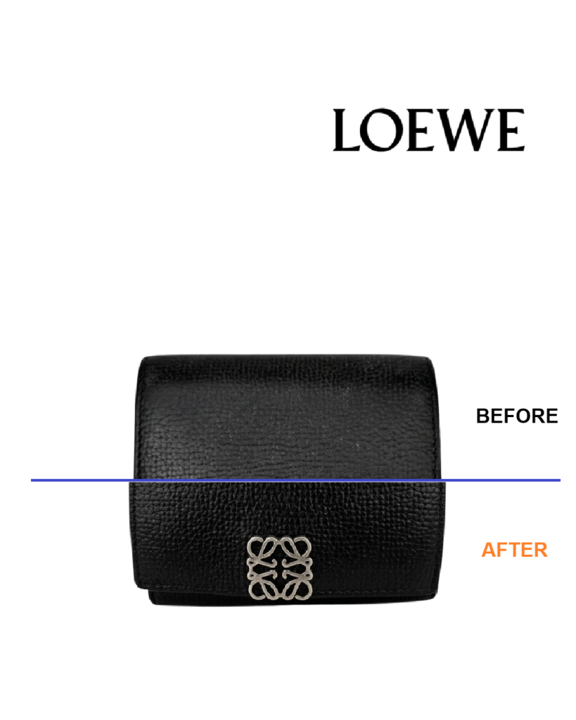 LOEWE（ロエベ）三つ折り財布のリカラー施工前後