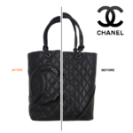 CHANEL（シャネル）バッグ修理　カンボンライン ミディアムトートのスレ傷・日焼けをリカラー　ビフォーアフター